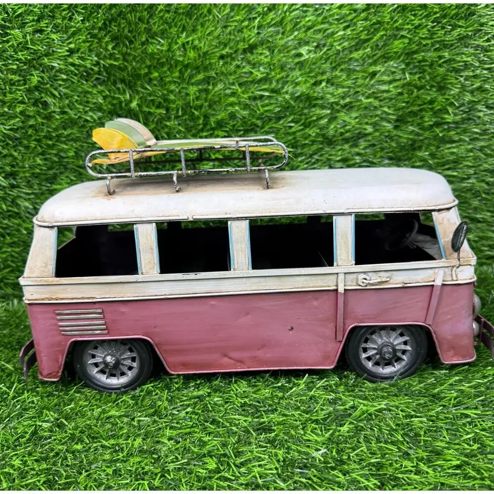 VW Bus Led Zeppelin Metal Model Van Surfboards Vintage Style Decor Collectible